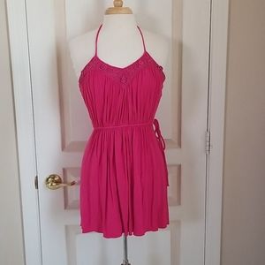 Sky Raspberry Crochet Halter Dress